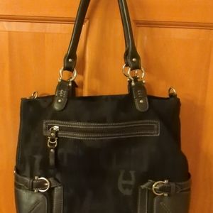 Etienne Aigner Purse Black Signature Canvas Tote Shoulder Bag Large
